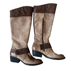 Born Tan Two Tone LeatherStudded Calf Height Western Riding Boots Size 7.5